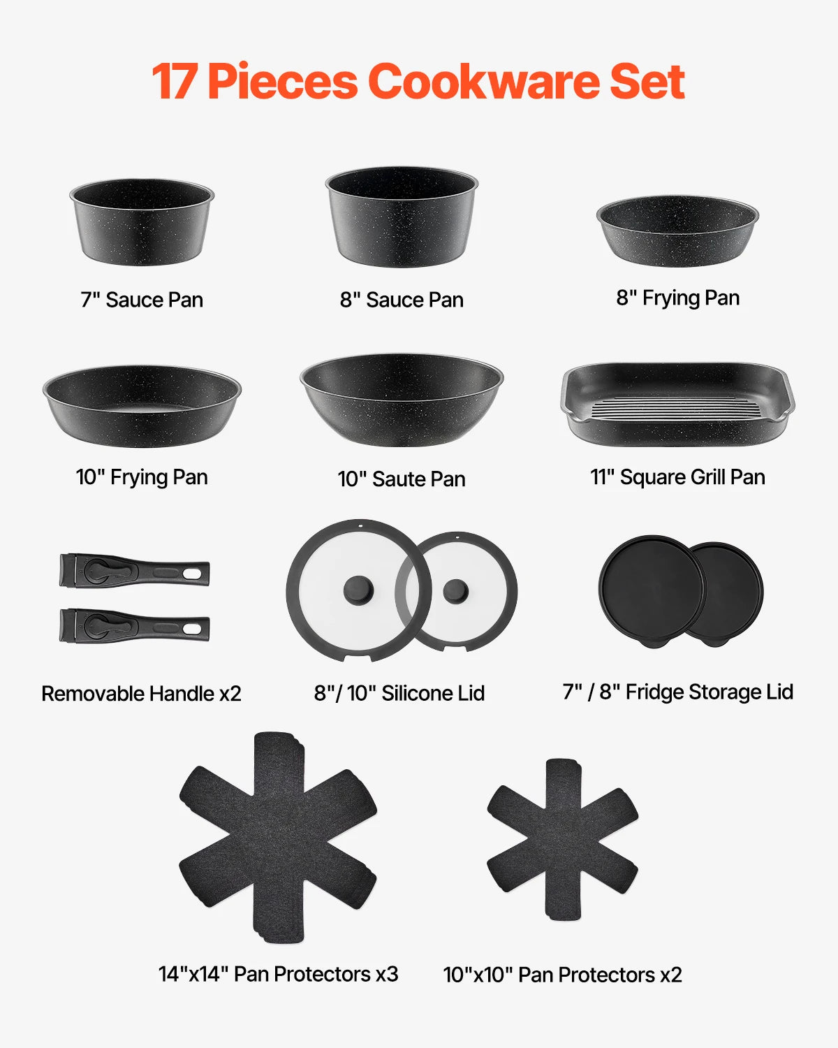 SucceBuy 17 Piece Nonstick Granite Cookware Set Induction Compatible