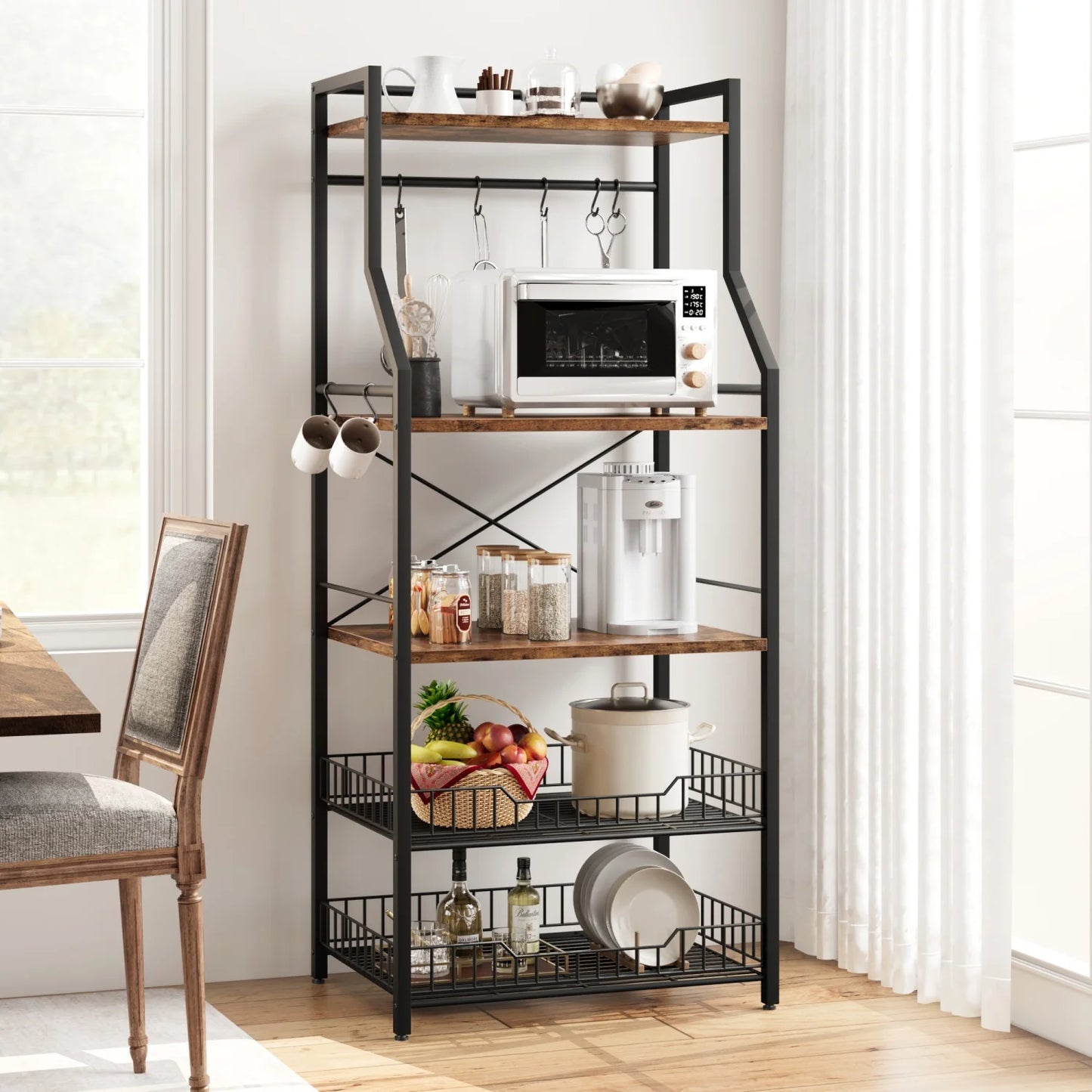 HiMISS Kitchen Bakers Rack Microwave Oven Stand Industrial Wire Baskets
