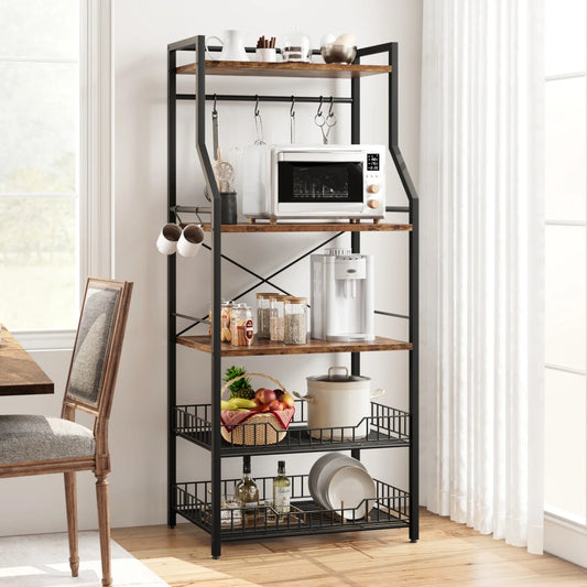 HiMISS Kitchen Bakers Rack Microwave Oven Stand Industrial Wire Baskets