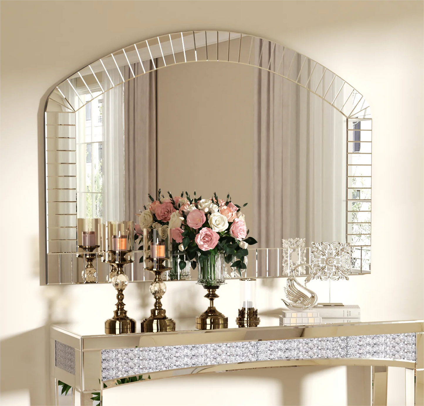 Arched Wall Mirror Venetian Accent With Bling Beveled Edge