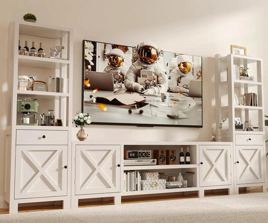 Entertainment Center Wall Unit TV Stand With Bookshelves Power Hub