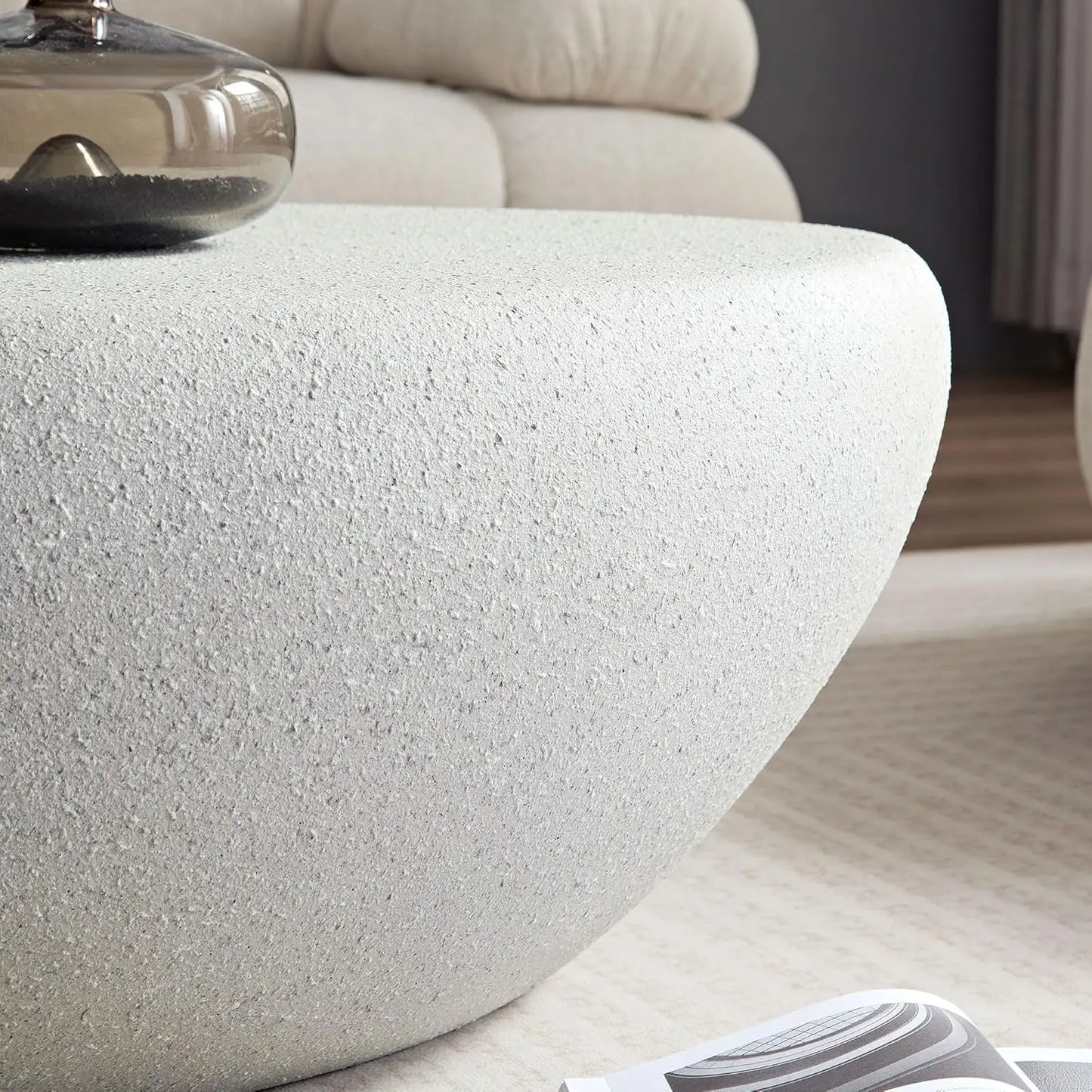 Oval Faux Stone Coffee Table Minimalist Fiberglass For Living Room