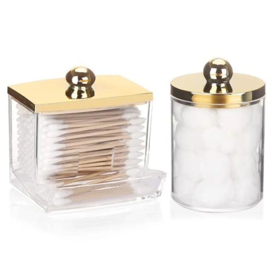 3 Pack Q Tips Dispenser Set For Bathroom Organization With Gold Lids
