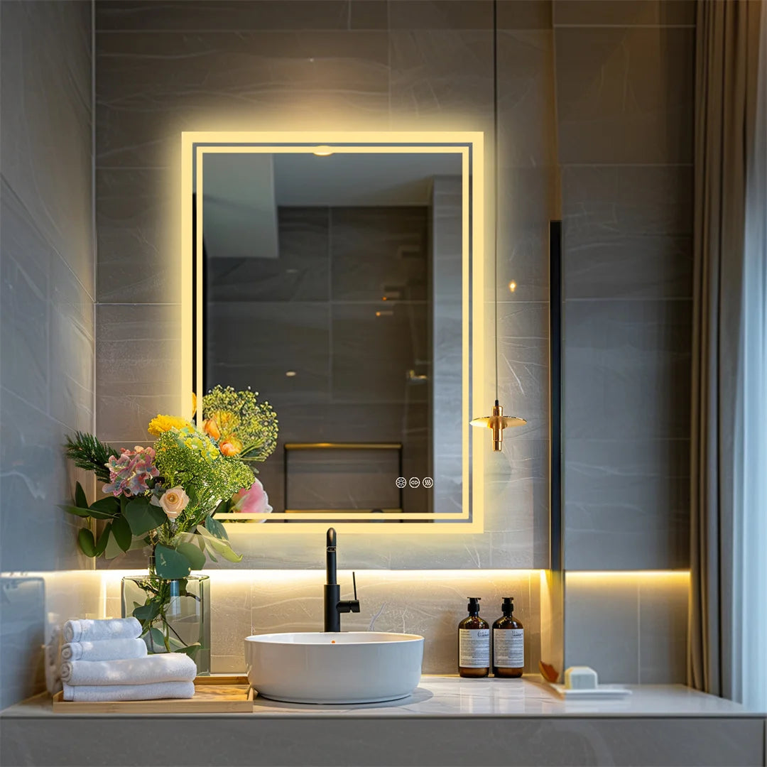 LUVODI LED Backlit Frameless Dimmable Defog Bathroom Mirror