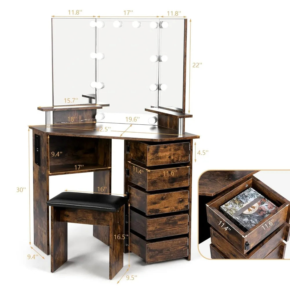 MOYU Vanity With Lights Makeup Desk And Power Outlet