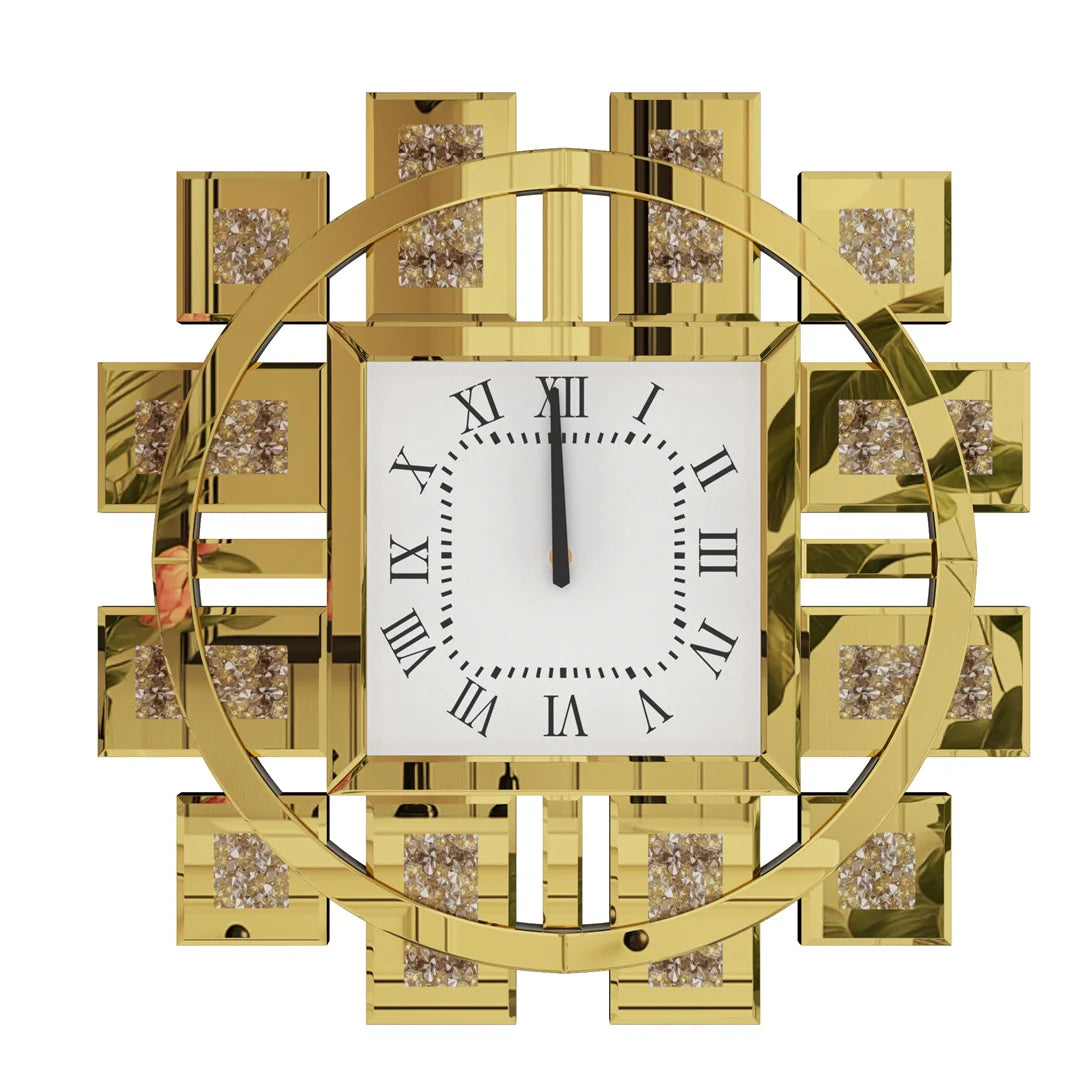 Decorative Resin Wall Clock With Crystal Inlay Battery Operated