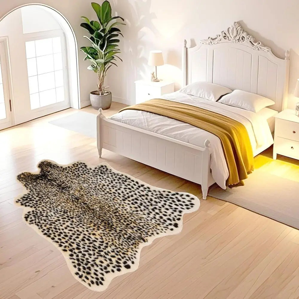 Faux Fur Leopard Print Animal Skin Rug for Home Office