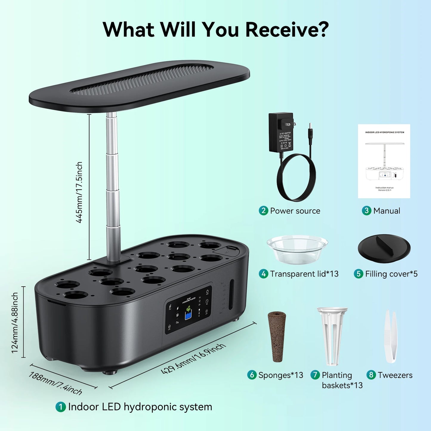 BHTNYOO Hydroponic Growing System With Pods Adjustable LED Grow Lights