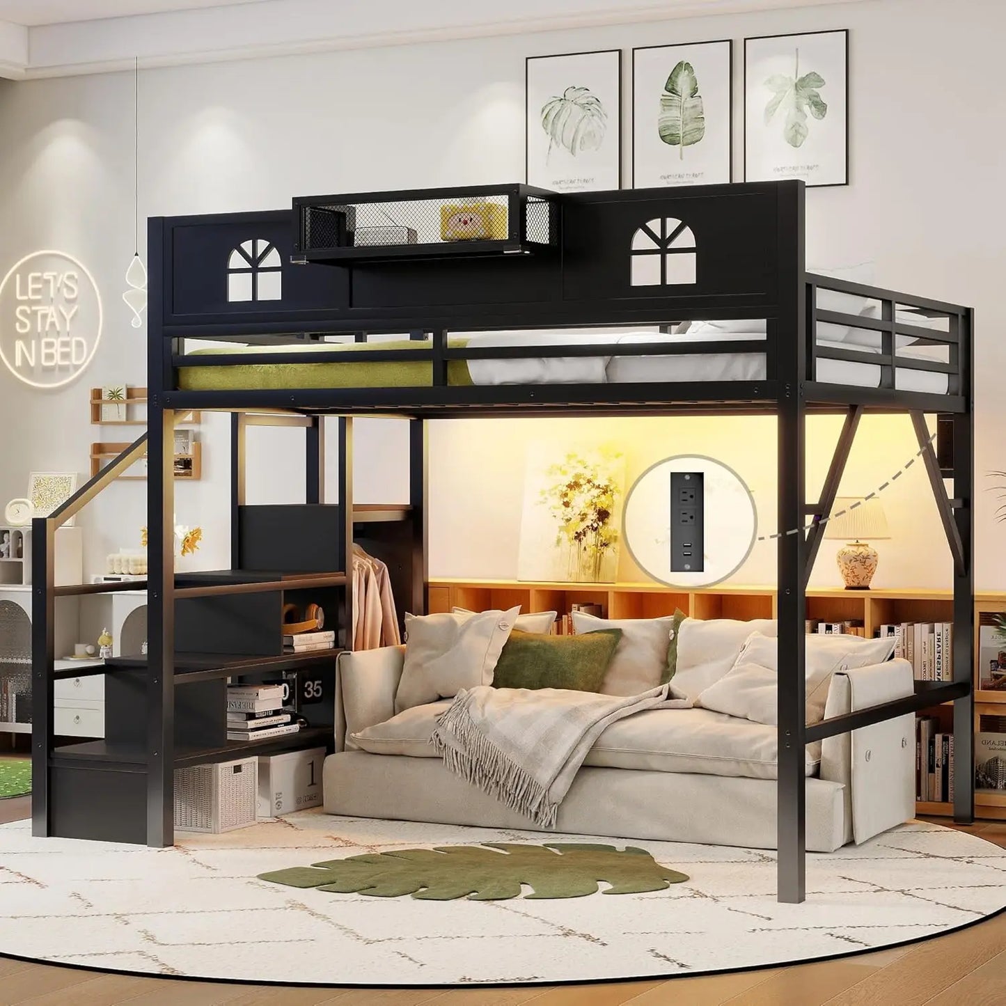 Loft Bed Frame For Adults With Stairs And Wardrobe