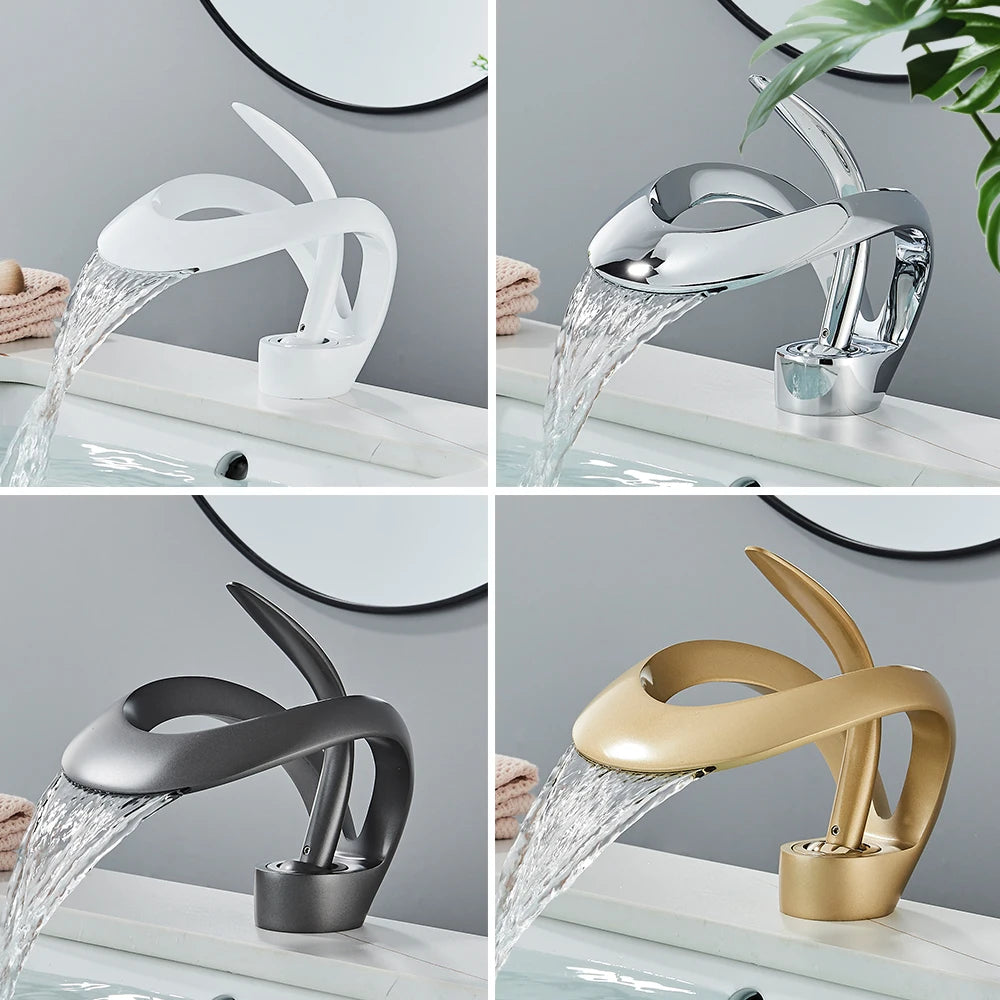 Rozin Luxury Basin Faucet Waterfall Mixer Tap Deck Mounted Hot Cold