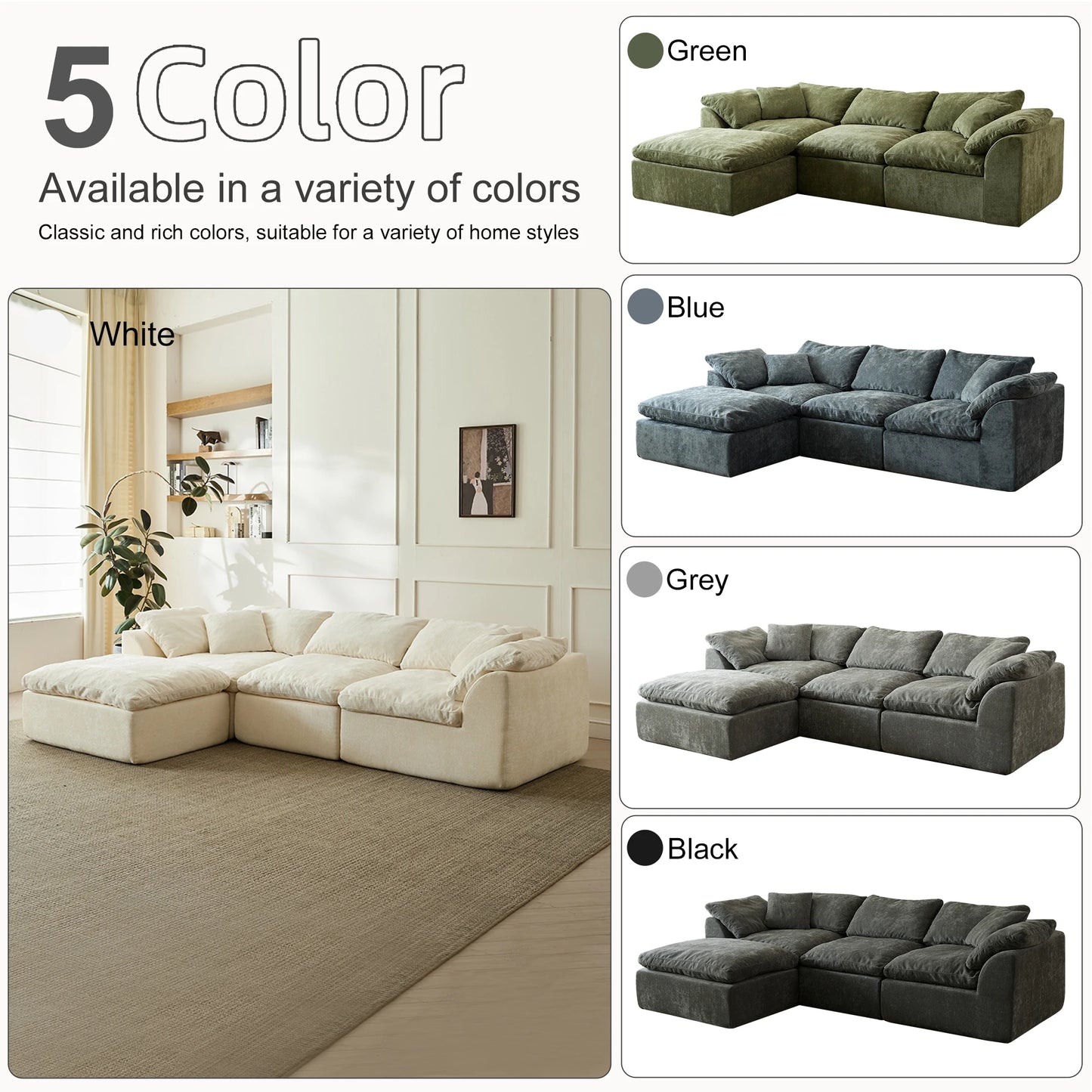 Yeflixvrau Modern Cloud L Shaped Chenille Sofa With Ottoman