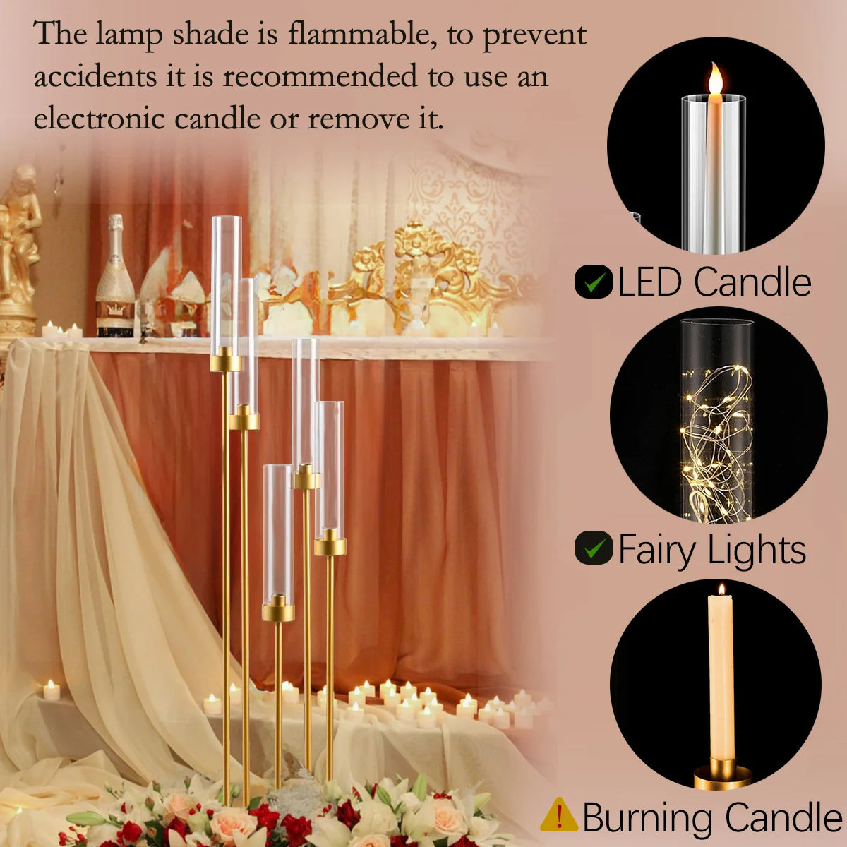 VINCIGANT 5 Arm Floor Candelabra With Acrylic Lampshade For Wedding