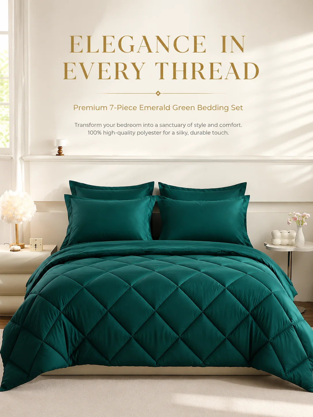 EasYum 7 Piece Bedding Set With Comforter Flat Fitted Sheets