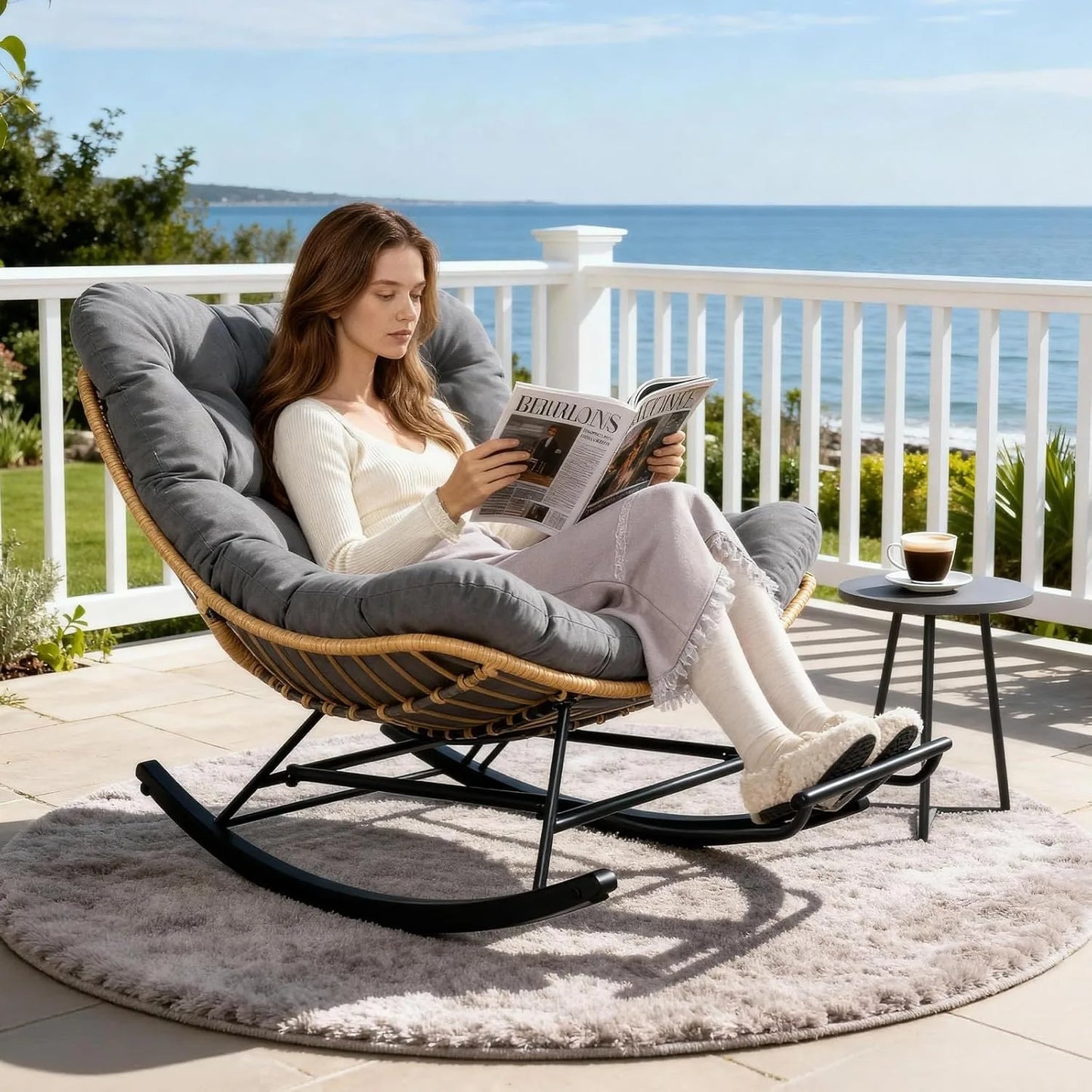 ZHENDAI Egg Chair Wicker Outdoor Patio Lounger With Adjustable Footstool