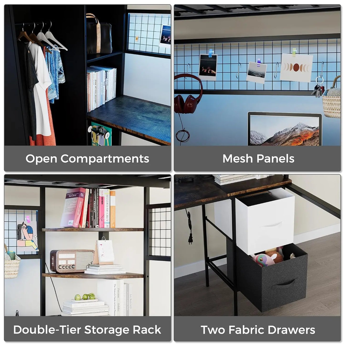 Loft Bed With Desk Stairs LED Gaming Frame Guardrail And Storage
