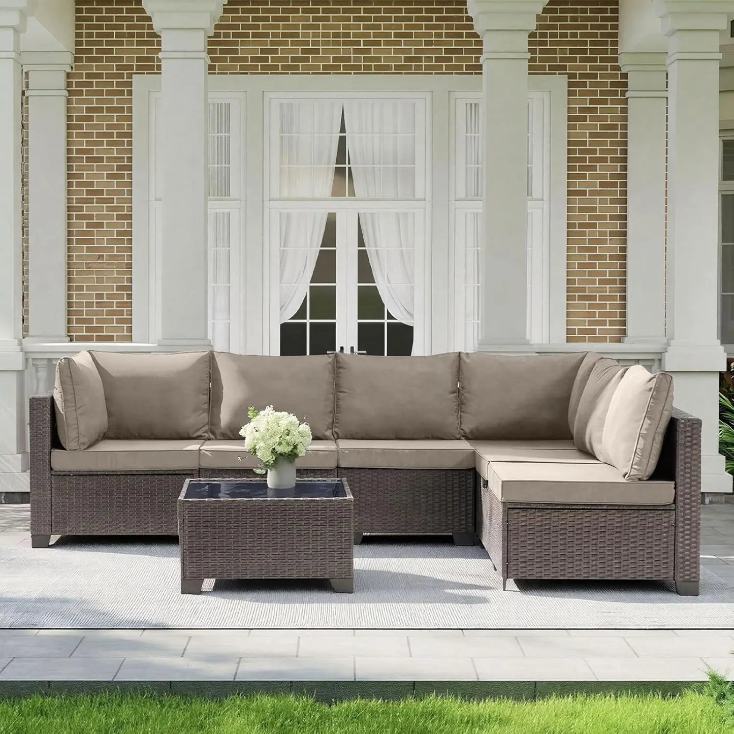 Outdoor Patio Furniture Set All Weather Sectional Sofa PE Rattan