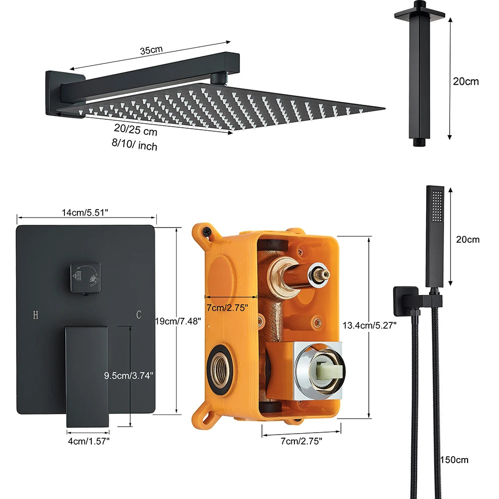 Poiqihy Wall Mounted Rainfall Shower Faucet Set With Single Handle