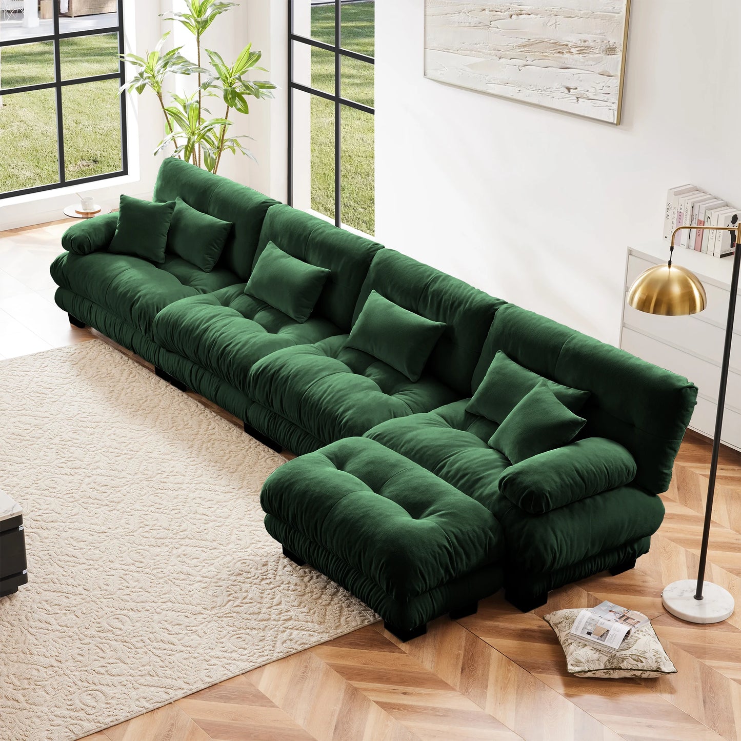 Chenille Modular Sectional Sofa Couch With Ottomans