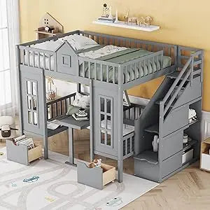 Playhouse Design Loft Bed With Built In Storage Wardrobe And Windows