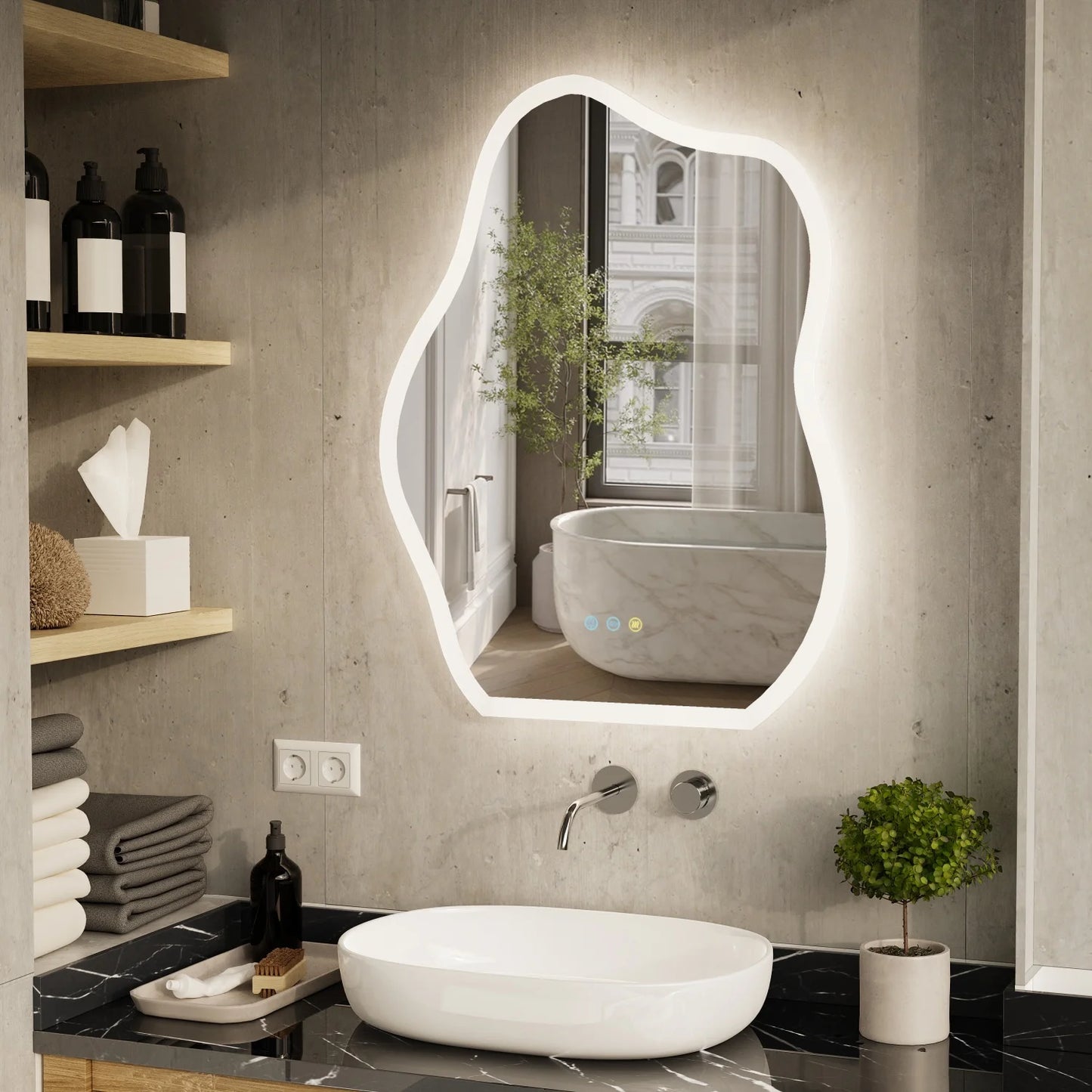Cloud Shape LED Bathroom Mirror With Backlight Dimmable Touch Anti Fog 3 Colors