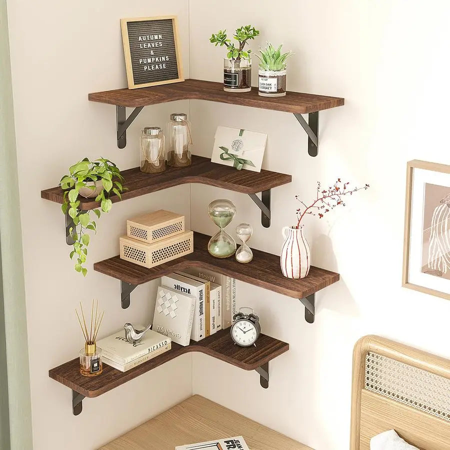 XMSJ Rustic Wood Floating Wall Shelves Corner Shelf