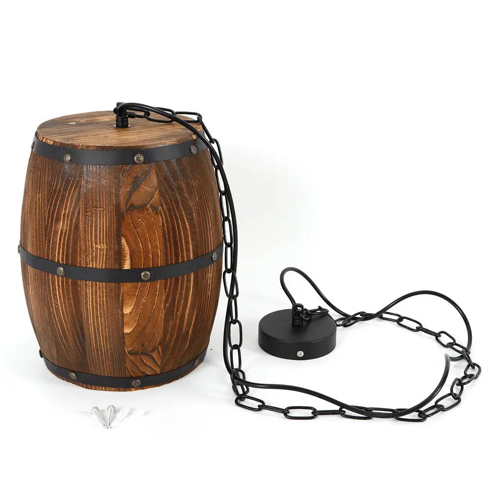 Vintage Wine Barrel Pendant Light Wood Rustic Ceiling Lamp