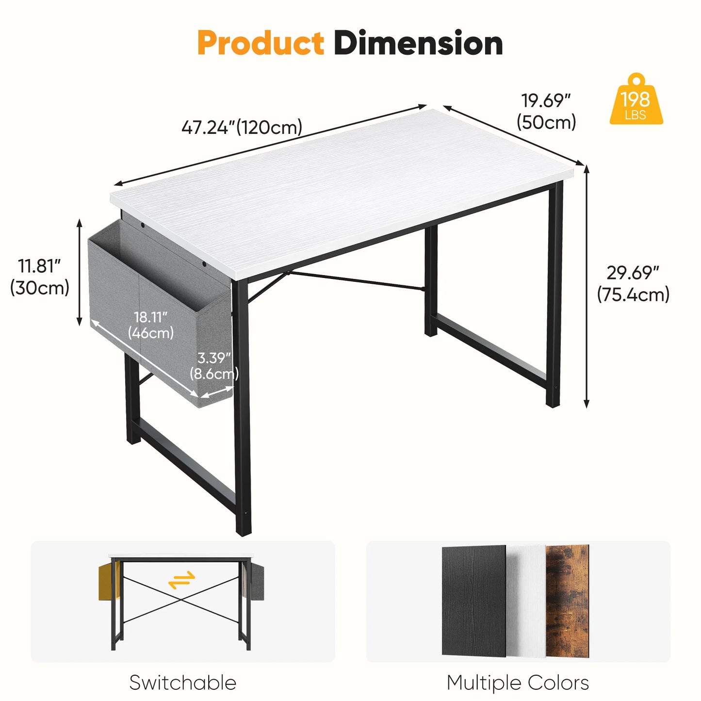 JHK Adjustable Computer Desk Wood Tabletop Storage Bag