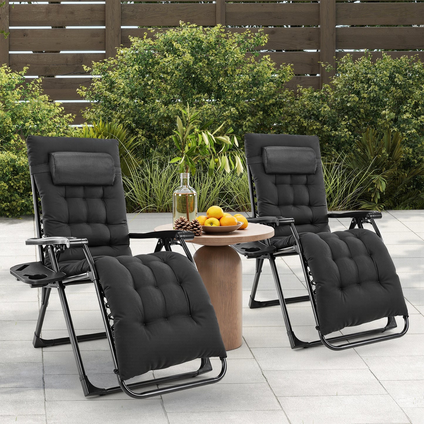 JHK Zero Gravity Recliner Outdoor Lounge Chair With Cup Trays