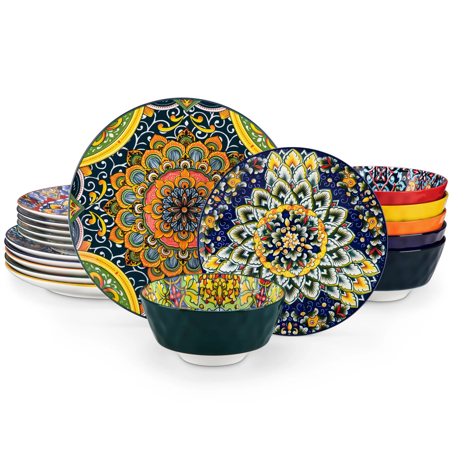 MALACASA Ceramic Dinnerware Set 12 16 18 24 Piece Bohemian Style For 6