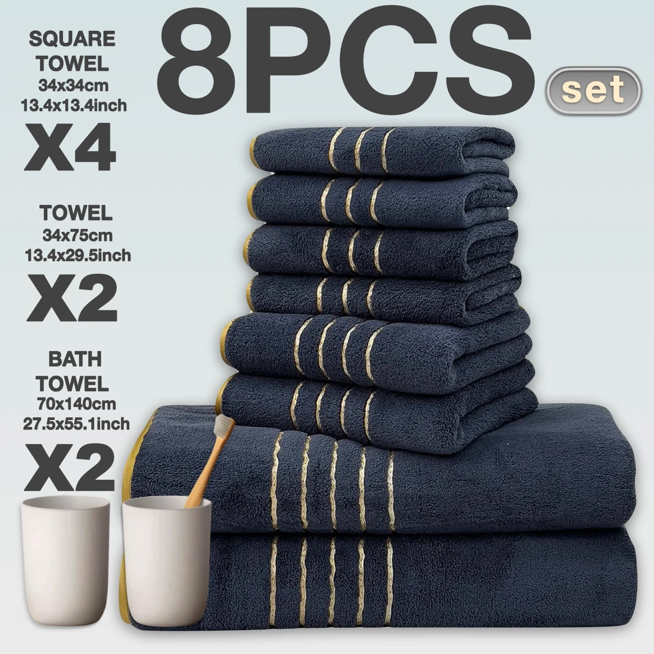 8 Piece Premium Bath Towel Set Hotel Collection Absorbent Quick Dry