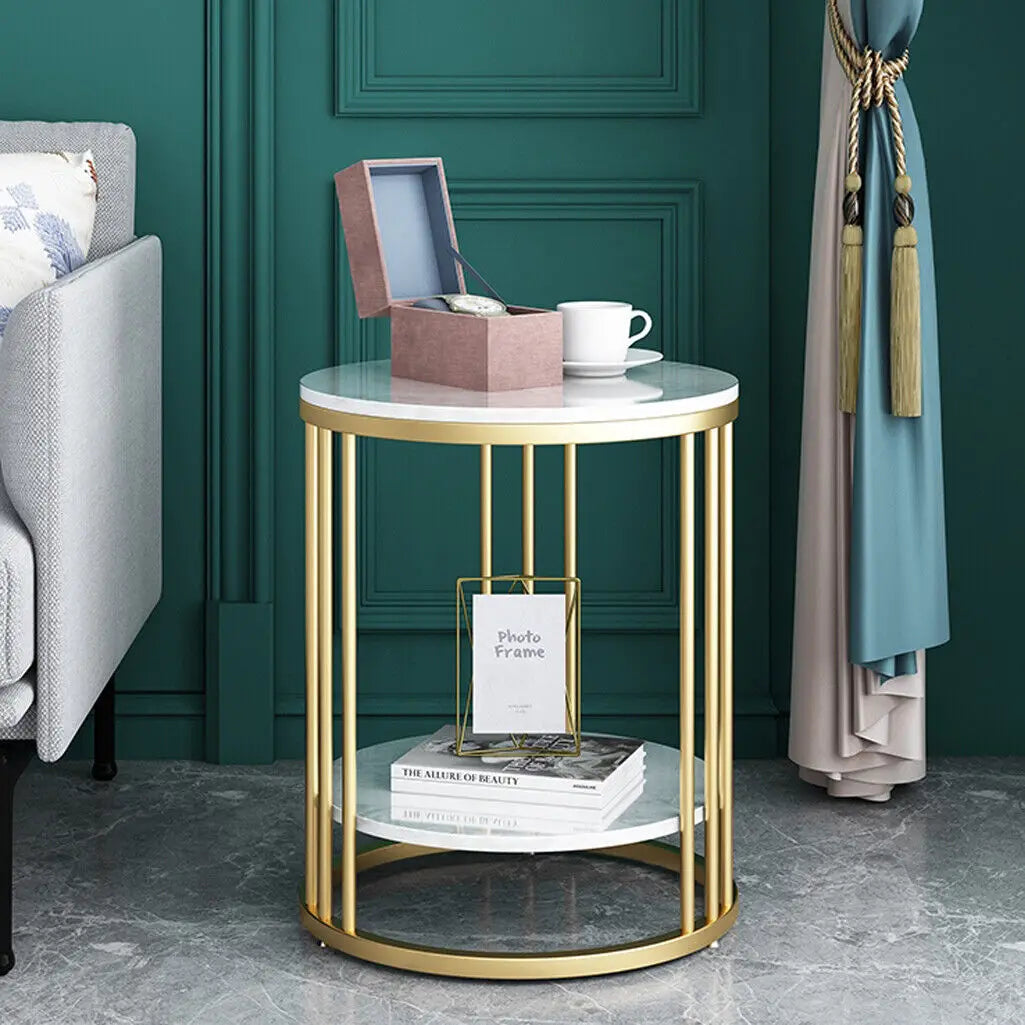 Wisfor Two Tier Marble Round Side Table Nightstand