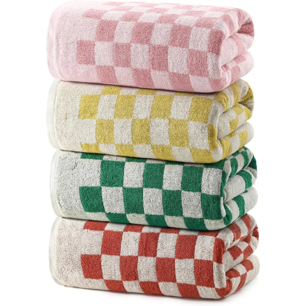 Cotton Bath Towels Set 4 Piece Solid Pattern Highly Absorbent