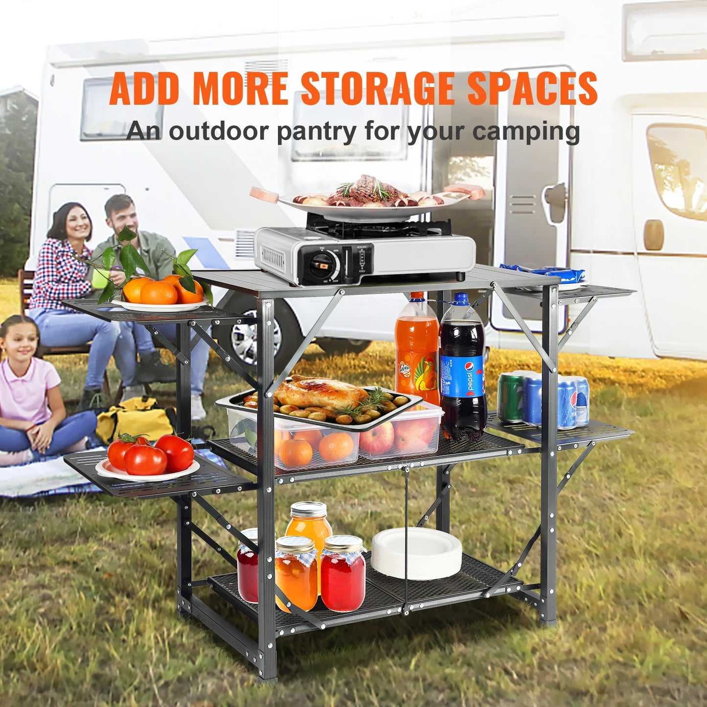 SucceBuy Camping Kitchen Table Folding Portable Outdoor Cooking Station