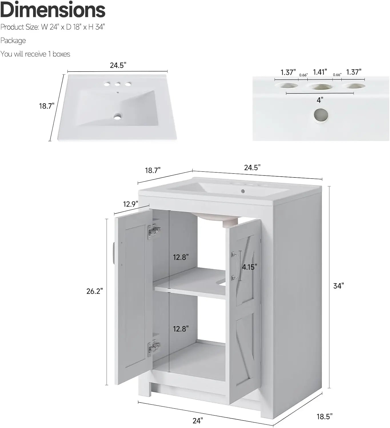 Farmhouse Bathroom Vanity With Sink Ceramic Basin Wood Cabinet