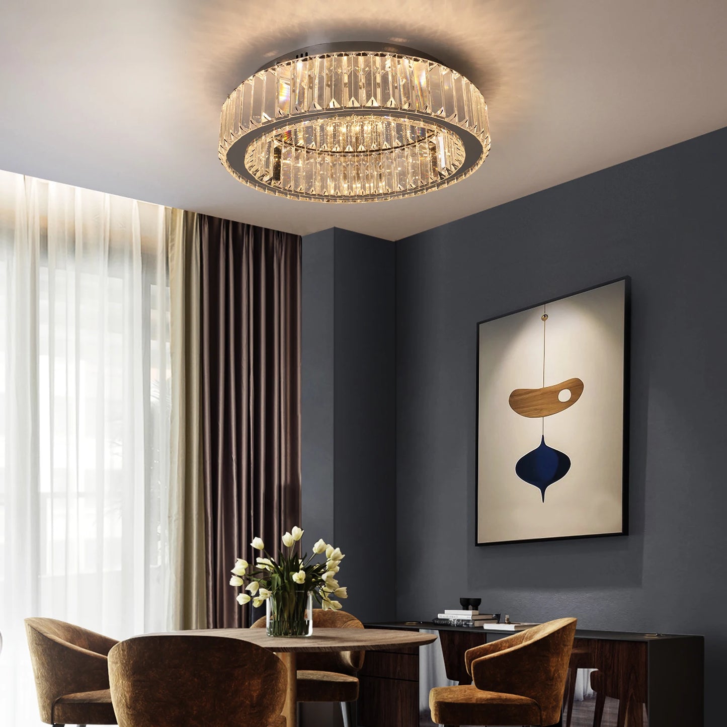 VETRULUS Crystal Ceiling Lamp LED Circle Chandelier for Living Room