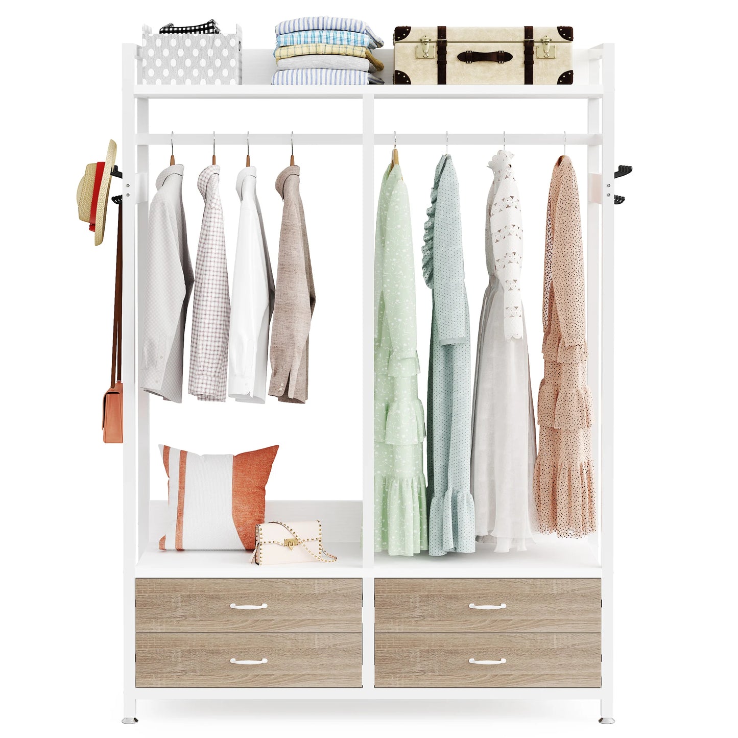 Tribesigns Freestanding Closet Organizer Garment Rack With Drawers And Hooks
