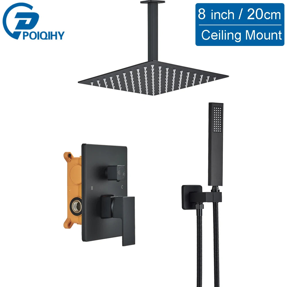 Poiqihy Wall Mounted Rainfall Shower Faucet Set With Single Handle