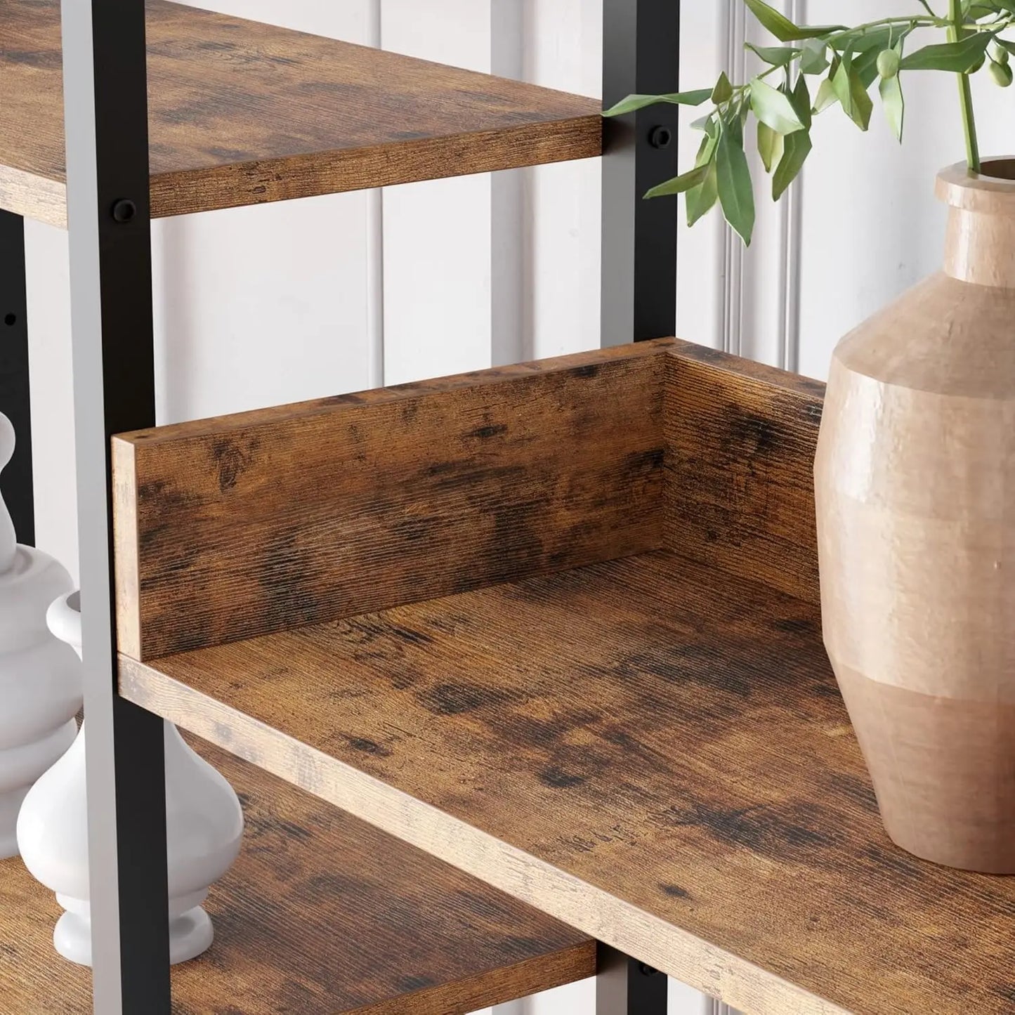 Wood Bookcase With Baffles 5 Tier Bookshelf Organizer
