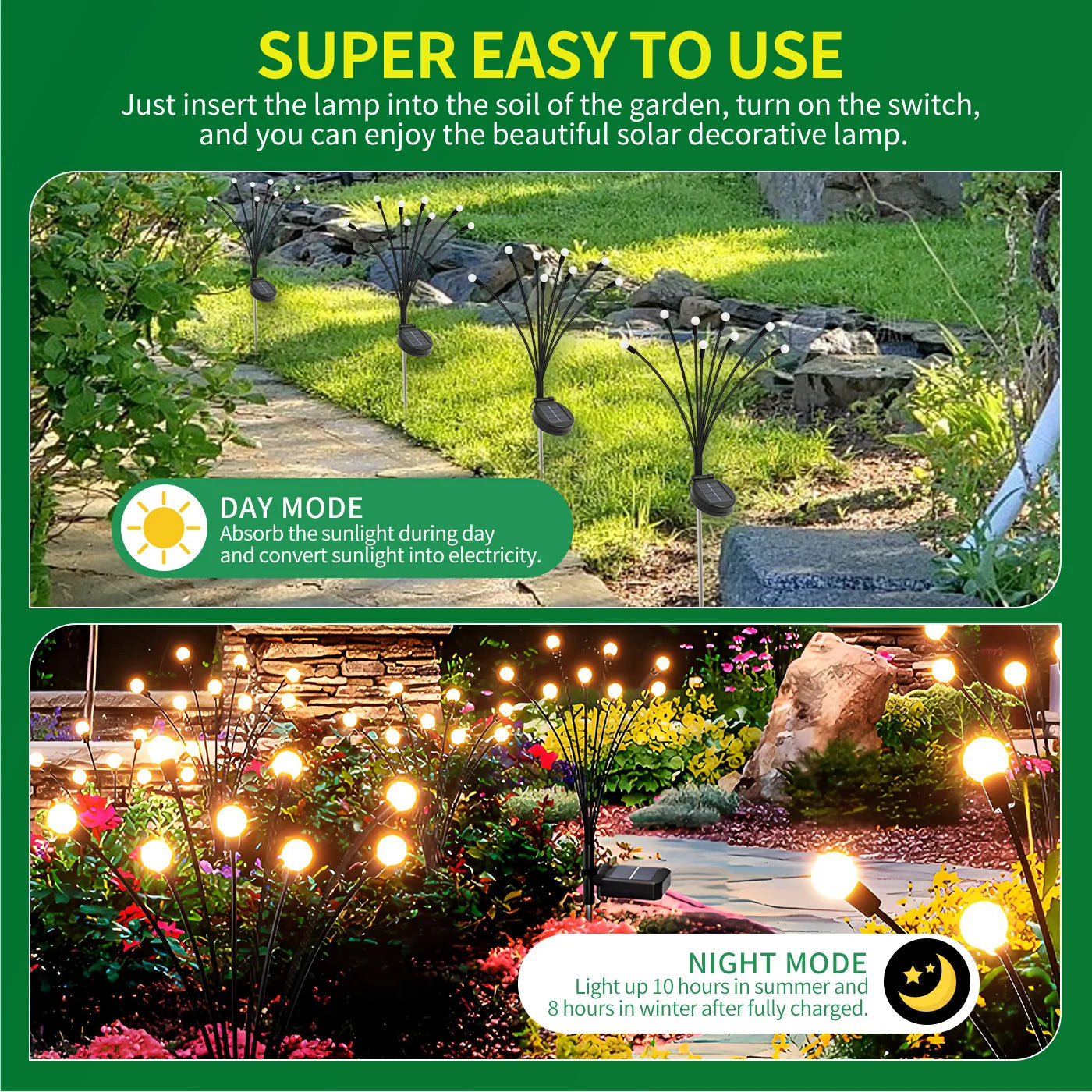 8 Head Solar Firefly LED Lights Outdoor Garden Pathway Decor