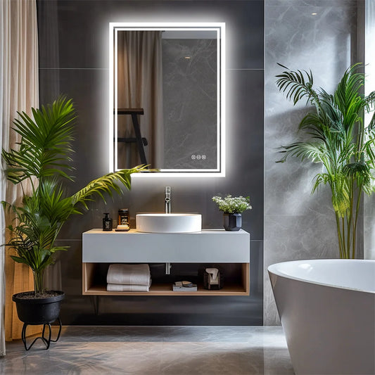 LUVODI LED Backlit Frameless Dimmable Defog Bathroom Mirror