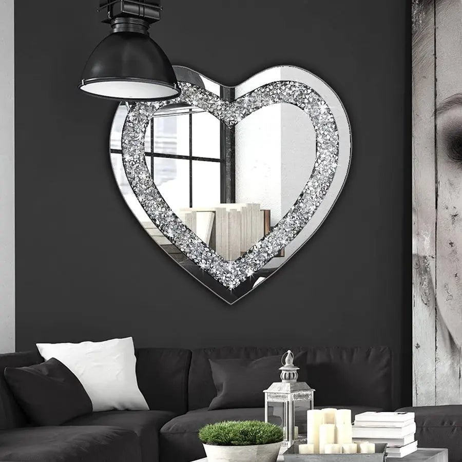 Crystal Crush Diamond Heart Shaped Wall Mirror Decor