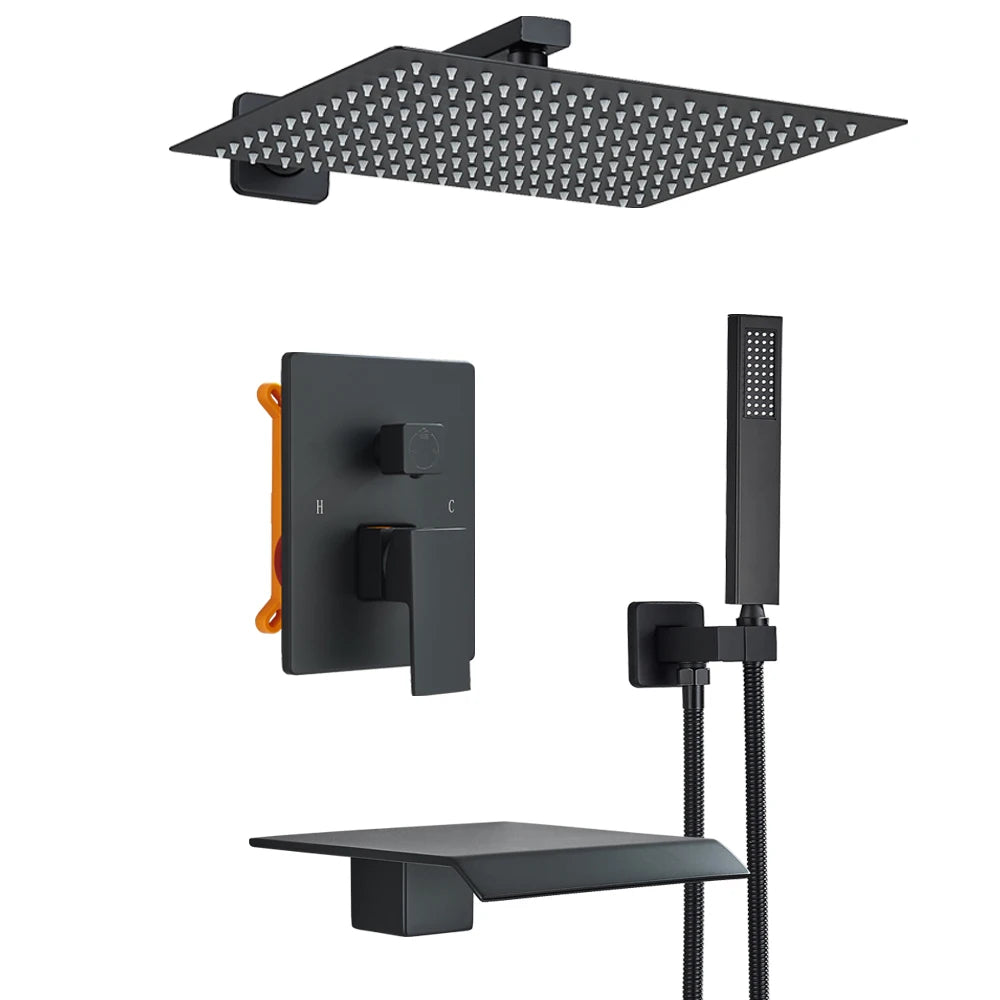 Poiqihy Wall Mounted Rainfall Shower Faucet Set With Single Handle