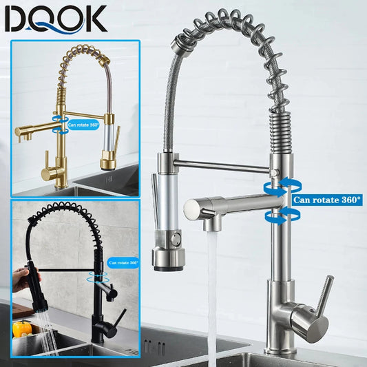 DQOK Dual Handle Pull Down Kitchen Faucet Deck Mounted Water