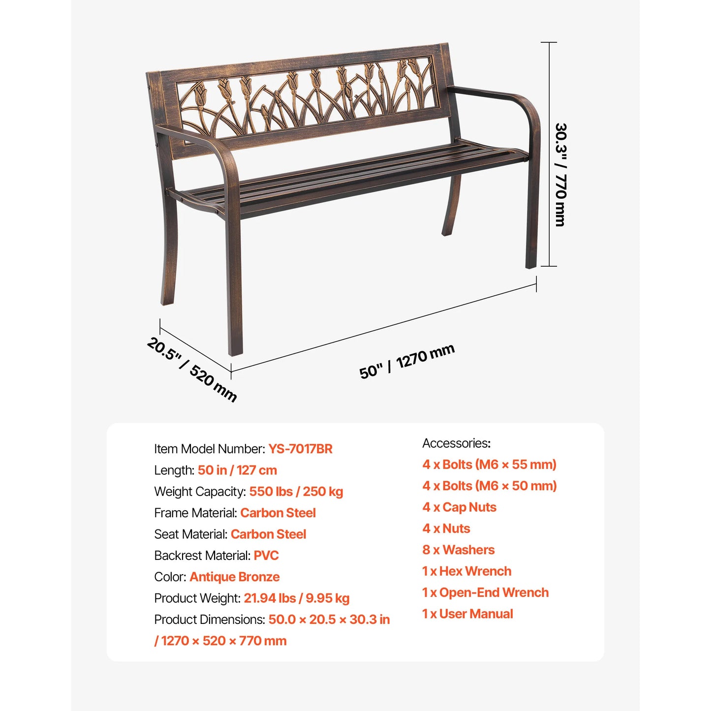 SucceBuy Outdoor Wood Metal Garden Bench 480 Lb Capacity