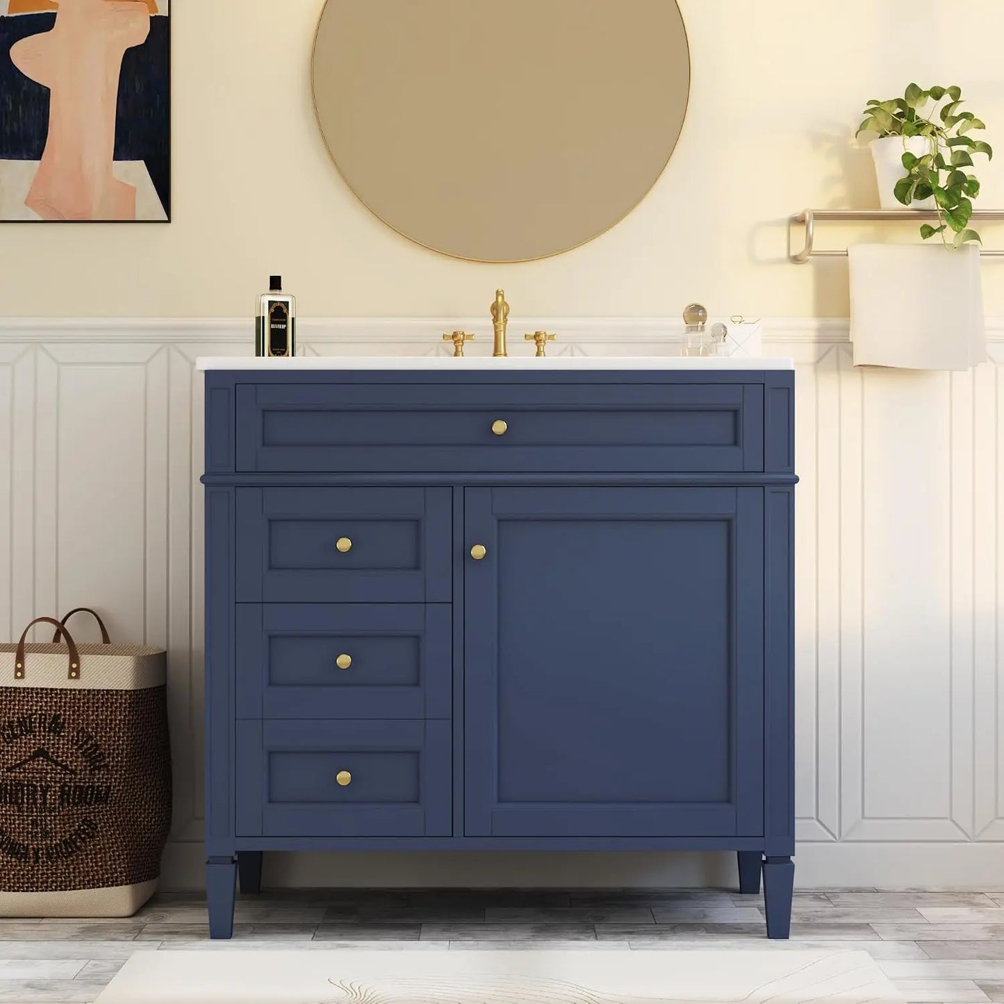 Customizable Modern Wooden Bathroom Vanity With Single Sink And Drawers