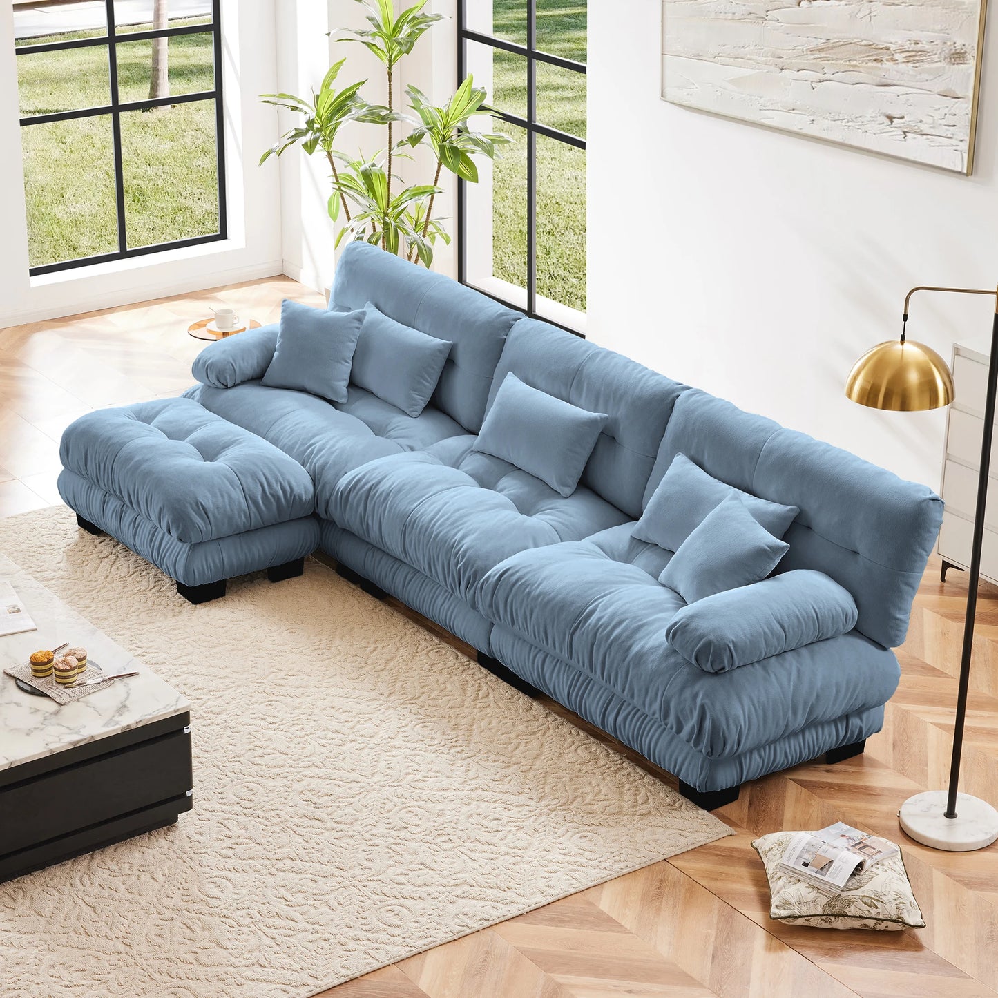 Chenille Modular Sectional Sofa Couch With Ottomans