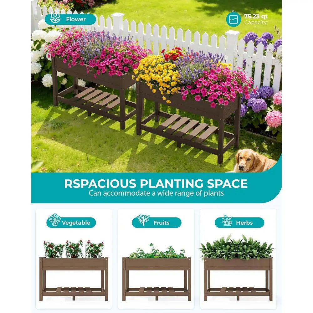 Elevated Garden Bed Set With 2 Large HDPE Planter Boxes