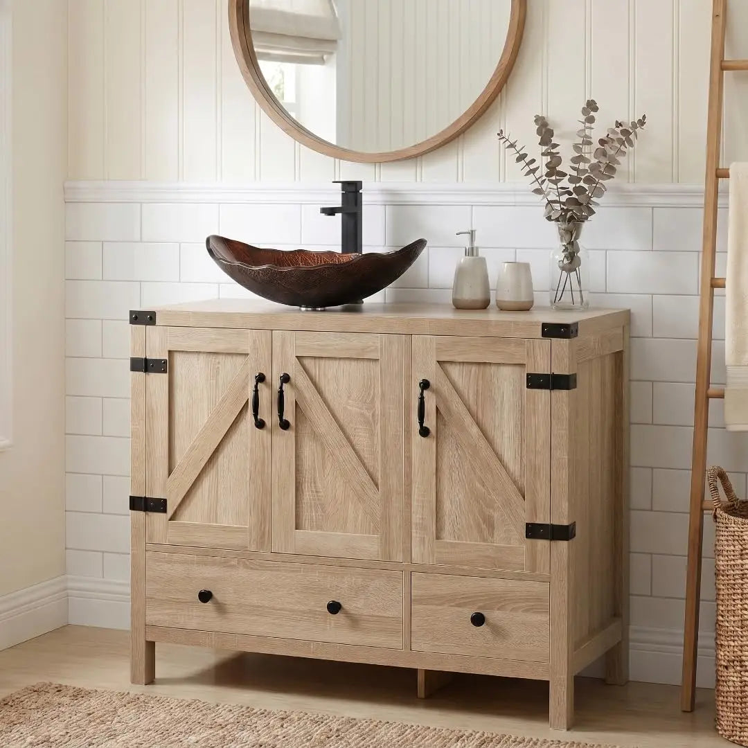 Minimalist Engineered Wood Bathroom Vanity With White Ceramic Sink