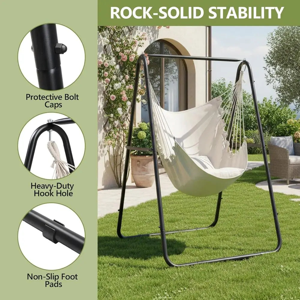 Heavy Duty Hammock Chair With Steel Stand And Pillows Indoor