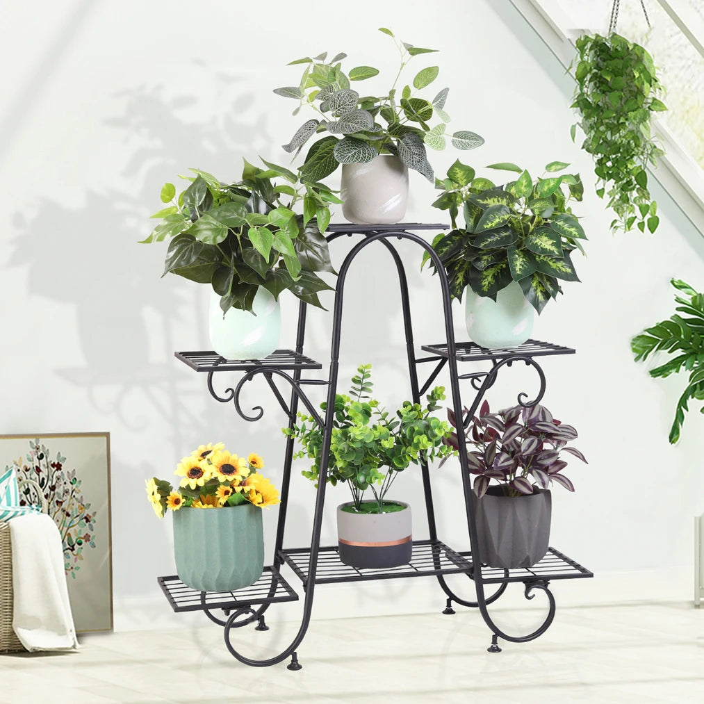 6 Tier Metal Plant Stand Garden Rack Wrought Iron Outdoor